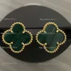 Tasarımcı Yonca Studs Küpe Vintage Dört Yaprak Clover Charm Saplama Küpe Geri Pear-Pear Paslanmaz Çelik Altın Saplamalar Kadınlar İçin Agate Düğün Takı Hediyesi 1 381