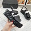 Ny designer kil strappy sandal kvinnor lady plattform rutig toffel glider ankel rem 6 cm hög klack sandal skor storlek 35-41 med låda