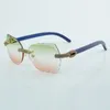 Modische Micro-Cut-Gläser mit vollständig eingelegten Micro-Diamanten. Sonnenbrille 8300817, hochwertige naturblaue Holzbein-Sonnenbrille, Größe 60–18–135 mm