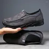 Chaussures de marche en cuir PU pour hommes, respirantes, britanniques, paresseux, simples, décontractées, pour adultes, 2024