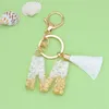 Keychains Zoshi Exquisite 26 Letters Harts Charms For Women White Tassel Nyckelringar Handväskor Tillbehör