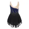 Stage Wear Crianças Meninas Brilhantes Diamante Figura Patinação No Gelo Vestido Sem Mangas Ballet Contemporâneo Leotard Color Block Sheer Malha Splice Vestidos