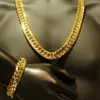 Mens Thick Tight Link 24k Yellow Gold Filled Finish Miami Cuban Link Chain and Bracelet Set 1 0cm wide 24 inches 9 inches290m