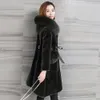 Wool Fox Collar, Winter Haining Fur Sheep Shearing Coat, Women's Medium Length Coat 130109