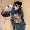 Big girls denim clothes sets old kids patchwork color lapel long sleeve shirt wide-legs jeans 2pcs 2024 spring teenager casual cowboy outfits Z7055