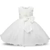 Enfant en bas âge enfants 1er anniversaire robe de princesse fleur filles robe blanche pour mariage sans manches paillettes fête bal courte robes de bébé 240226