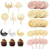 Altın Eid Mübarek Akrilik Kek Toppers Ramazan İslami Müslüman Festival Partisi DIY Dekorasyon 240301 için Kale Ay Cupcake Topper