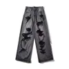 Jeans pour femmes Deeptown noir Y2k jean craquelé Harajuku femmes gothique Grunge pantalon en denim en sac vêtements de rue coréens Gyaru pantalon Kpop hippie nouveau J240306