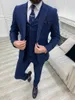 Men's Suits Navy Suit 3 Pieces Blazer Vest Pants Single Breasted Peaked Lapel Business Pinstripes Wedding Groom Tailored Costume Homme