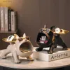 Decorative Objects Figurines Nordic Decor Sculpture Dog Big Mouth French Bulldog Butler with Metal Tray Table Decoration Statue for Live Room Dog Bulter T240309