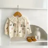 Childrens Cute Knitted Sweater Baby Girls Spring Autumn Flower Embroidery Lace Collar Single Breasted ONeck Cardigan 240301