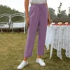 レディースパンツカジュアルストレートサマー夏の女性コットンリネンソリッドカラーエラスティックウエストゆるい女性の足首の長さの快適なズボン