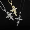 Pendant Necklaces Pendant Necklaces Fashion Iced Out Chinese Dragon Style Cross Bling Brass Gold Plated Personality Necklace Male Hip Hop Jewelry L240309