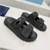 2024SS Designer Sandal Woman Wirchet Slides Black Platform Wedges Straw Form Form Slipper Summer Flat Comfort Mule Beach Pool Två remmar