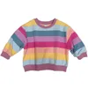 3852 Felpe con cappuccio per bambini e ragazzi Coreano Autunno Sweatershirt Pullover a righe arcobaleno per ragazzi e ragazze Top larghi a maniche lunghe 240227