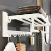 Towel Racks Holder Fold Hook Hanger White Aluminum Wall 4060CM Clothes Rack Shower Bar Rail Bath Toilet Storage Bathroom Shelf 240304