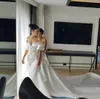 Satin Mermaid Wedding Dresses With Long Train Off The Shoulder Half Long Sleeves Modest Bridal Gowns Custom Made Boho Wedding Dresses YD
