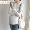 Camisas femininas maternidade manga longa blusas grávidas topos lado lisonjeiro roupas para grávidas gravidez tshirt roupas de gravidez