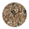 Настенные часы, роскошные коричневые абстрактные технологии, часы с металлической текстурой для гостиной, современные металлические часы с перфорированной сеткой, домашний декор