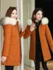 Parkas Korean Slim Faux Fur Collar Parkas Jackets Casual Winter Warm Thick Abrigos Quilted Overcoat Women New Cotton Padded Parcas Coat