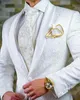 Wedding Blazer Men Suits Single Breasted Shawl Lapel White Jacquard Fabric Two Piece Jacket Pants Elegant Groom Costume 240304