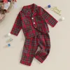 Navidad niños niñas niños pijamas conjunto loungewear traje a cuadros con botones hasta camisa de manga larga y pantalones elásticos 2 piezas ropa de dormir para niños pequeños 240304