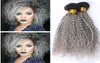 Kinky Curly Brasileiro Cinza Ombre Cabelo Humano Tecer Pacotes 3 Pçs / Lote 1BSilver Cinza Escuro Raiz Ombre Virgem Trama Do Cabelo Humano Extensio1628325