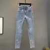 Damenjeans Retro-Streetwear-Jeans für Damen 2023 neue ultradünne elastische Diamantjeans mit hoher Taille Damen lässige elastische Bleistiftjeans J240306