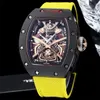 2024 Herrklocka RM47 Tourbillon Integrated Movement Sapphire Crystal Glass Mirror Natural Rubber Strap Waterproof Djup på 100 meter