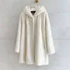 Cappotto da donna con etichetta viola in velluto con etichetta viola, lunghezza media, classico cappotto in erba bianco perla 237098