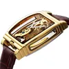 Transparante Automatische Mechanische Horloge Mannen Steampunk Skeleton Luxe Gear Zelfopwindende Lederen heren Klok Horloges montre hom269S