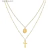 Colares de pingente jóias religiosas banhado a ouro multi camadas colar delicado aço inoxidável jesus cruz pingente colar l240309
