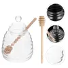 Ensembles de vaisselle Sirop Verre Pot De Miel Support Transparent Tige D'agitation Conteneur Pot Clair Stockage