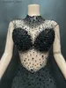 Vestidos sexy urbanos celebridades espumante grande strass macacão transparente para celebração de aniversário traje luxuoso para performances de dançarinos L240309