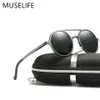 Muselife Brand Aluminium Magnesium Polarised Solglasögon Solglasögon Herrrundan Kör Punk Glasses Shadow Oculus Masculino Y21844