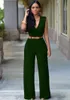 Women's jumpsuit sexy high waisted V-neck wide leg pants irregular set with belt