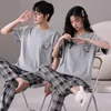 Cotton Short Sleeping Tops Long pant Sleepwear For Couples Korean Fashion Nightwear Men Pijamas Women Pajamas Set Pjs 240307