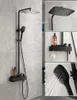 Matt Black 욕실 레인 샤워 세트 시스템 벽 장착 믹서 목욕 샤워 수도꼭지 훅 및 배치 플랫폼 9925479