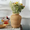 Vases er Basket Rattan Hanging Flowerpot Flower Basket Storage Basket er Vase Rustic Woven Flower Basket Pot L240309