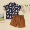 Kleidungssets Kleinkindjungen Osteroutfits Karottendruck Biege Krawatte kurze Ärmeln Hemden Feste Farben Shorts Baby Sommerkleidung