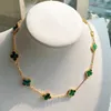 Collier de créateur VanCF Collier de luxe diamant agate or 18 carats V or quatre feuilles herbe fleur paon vert collier pour femmes plaqué épais or rose style de mode