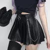 Dresses Punk Style Black Pu Leather Pleated Skirt Haruku Zip Up High Waist Mini Skirt Egirl Gothic Grunge Emo Alt Clothes Women