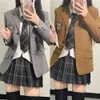 Japanska skoluniformer för Girl Autumn Winter Multicolor Long Blazer Set veckad kjol JK Sailor Tie Anime Cos Costume 240301
