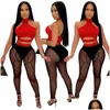 Survêtements pour femmes Y Deux pièces Ensemble Femmes Vêtements Ensembles Rave Festival Party Club Tenues pour Halter Crop Tops et Mesh Sheer Leggings Dhtua