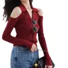 Women's Blouses 2024 Spring Women Single-breasted V-Neck Top Elegant Long Sleeve Office Shirt Slim Off Shoulder Sweet Solid