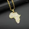 Pendant Necklaces Hip Hop Rhinestones Paved Bling Iced Out Gold Color Stainless Steel Africa Map Pendants For Men Rapper Jewelry