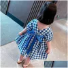 Sukienki dziewczynki sukienki dziewczynki letnia sukienka niemowlęta 17Y Koreański styl urodzony Baby Blue Princess Child Party Kid za ubrania upuść deliv dhebj