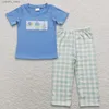 T-shirts Peuter Korte mouwen Borduurshirt Tops Kinderen Geruite broek Babyjongen Meisje Set Pyjama Baby Kinderen Verjaardag Nachtkleding Outfit L240311