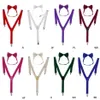 Mode 1 set unisex justerbar y-back hängslen båge slips clip-on hängslen elastiskt bröllop för män kvinnor 11 färger nackties244m