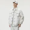 Mens Fashion Baggy Denim Jacket Streetwear Large Pocket Contrast Design Oversized Black White Washed Coats Autumn 4XL 5XL 240301